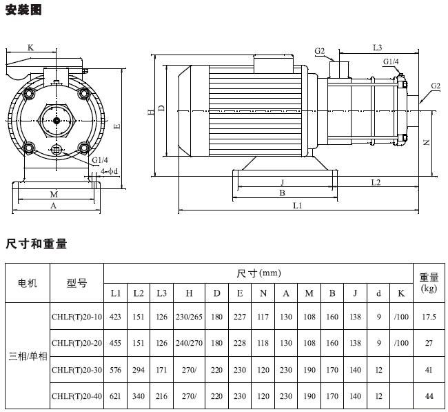 不銹鋼多級(jí)離心泵安裝圖、尺寸及重量